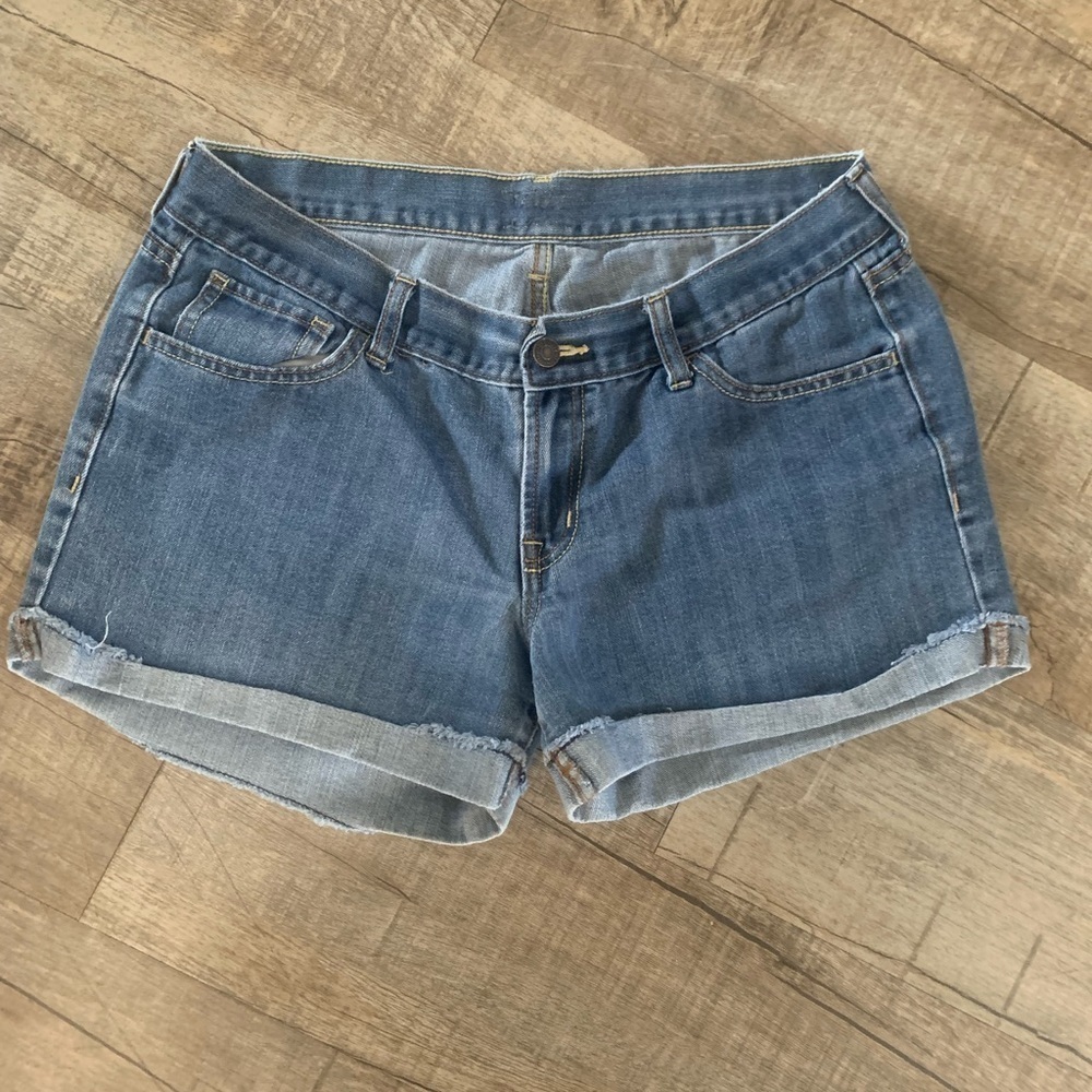 Women's Old Navy‎ Blue Jean Shorts Size 12 Cuffed Hem Zipper Button
